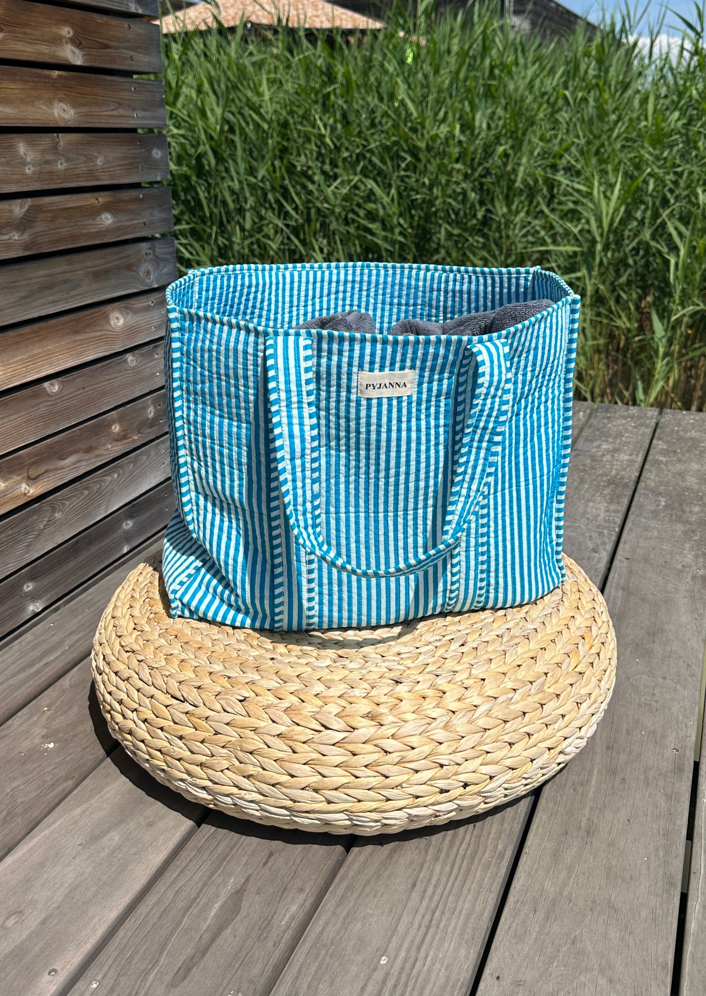 Shopper Turquoise Striped