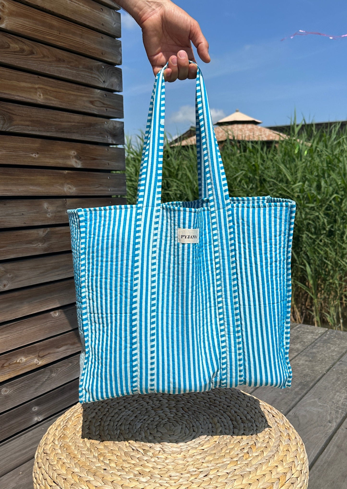 Shopper Turquoise Striped